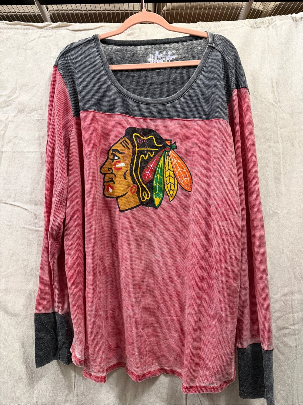 Touch by Alyssa Milano Charcoal Ribbed Top with Light Purple Butterfly Logo